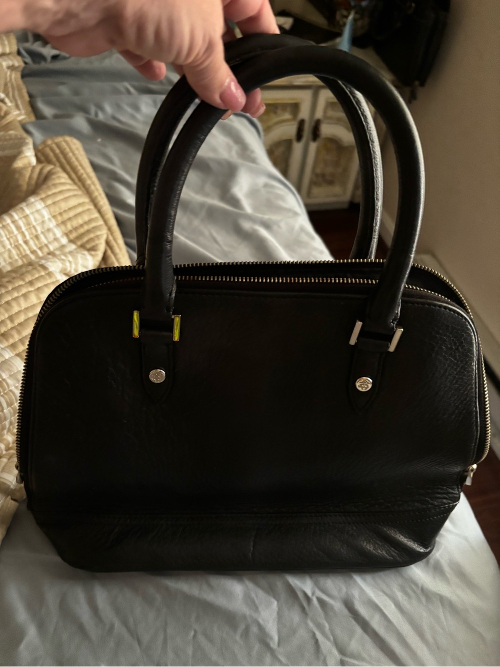 Classic Black Leather Satchel Handbag